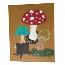 Mushroom Theme Original Art Acrylic Painting 11 x 14 in Canvas Unsealed
