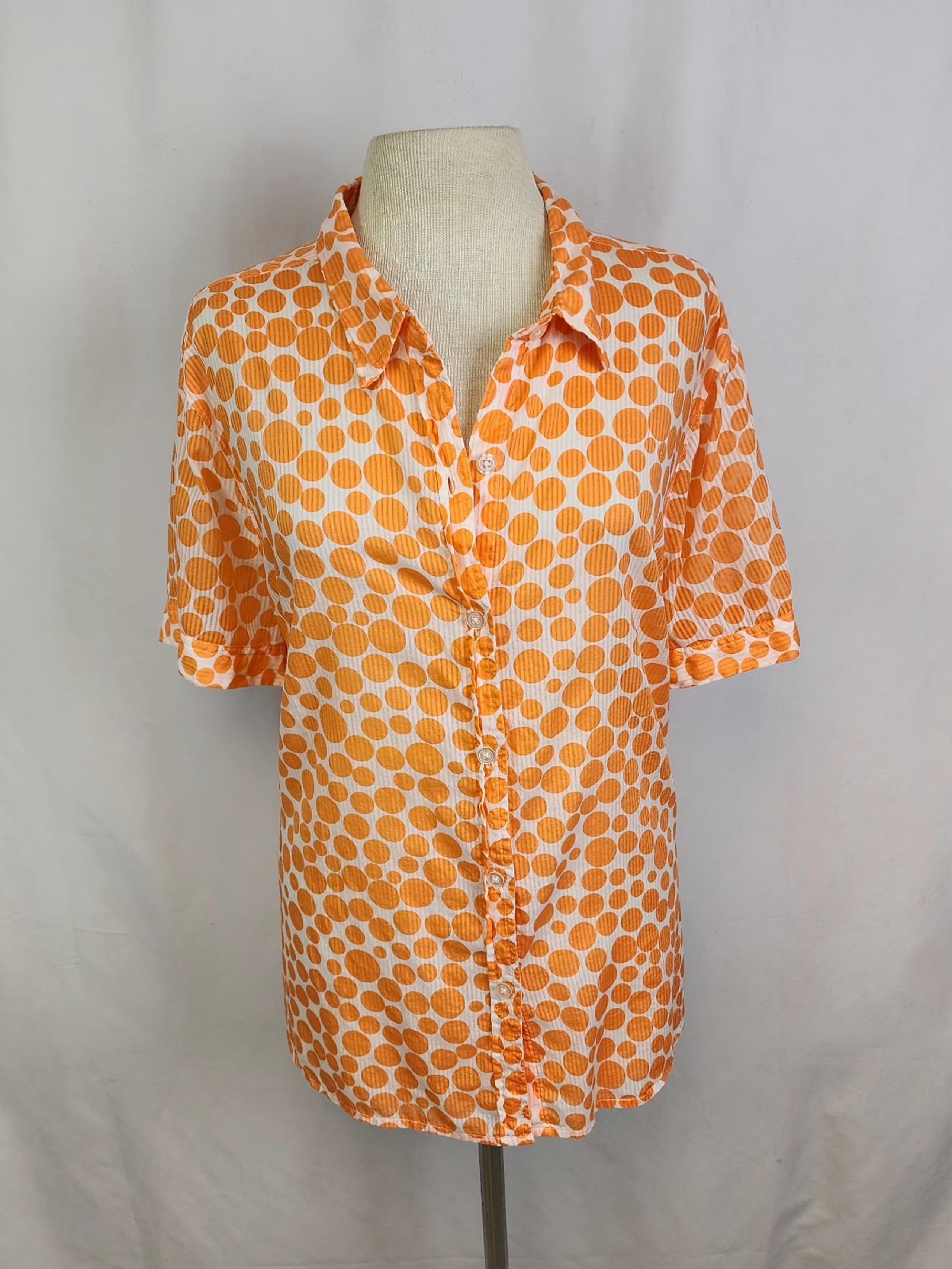 Women's C.J. Banks Short Sleeve Orange Polka Dot Button Down Shirt Size 2X
