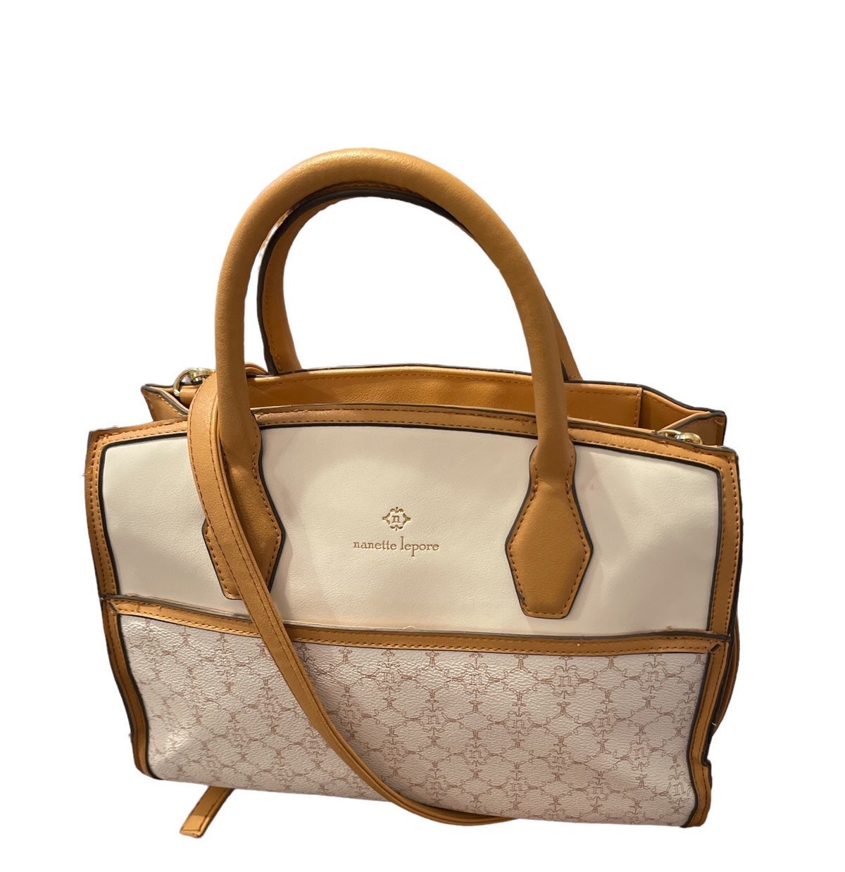 Nanette Lepore White & Brown Double Strap Sachet Purse Bag