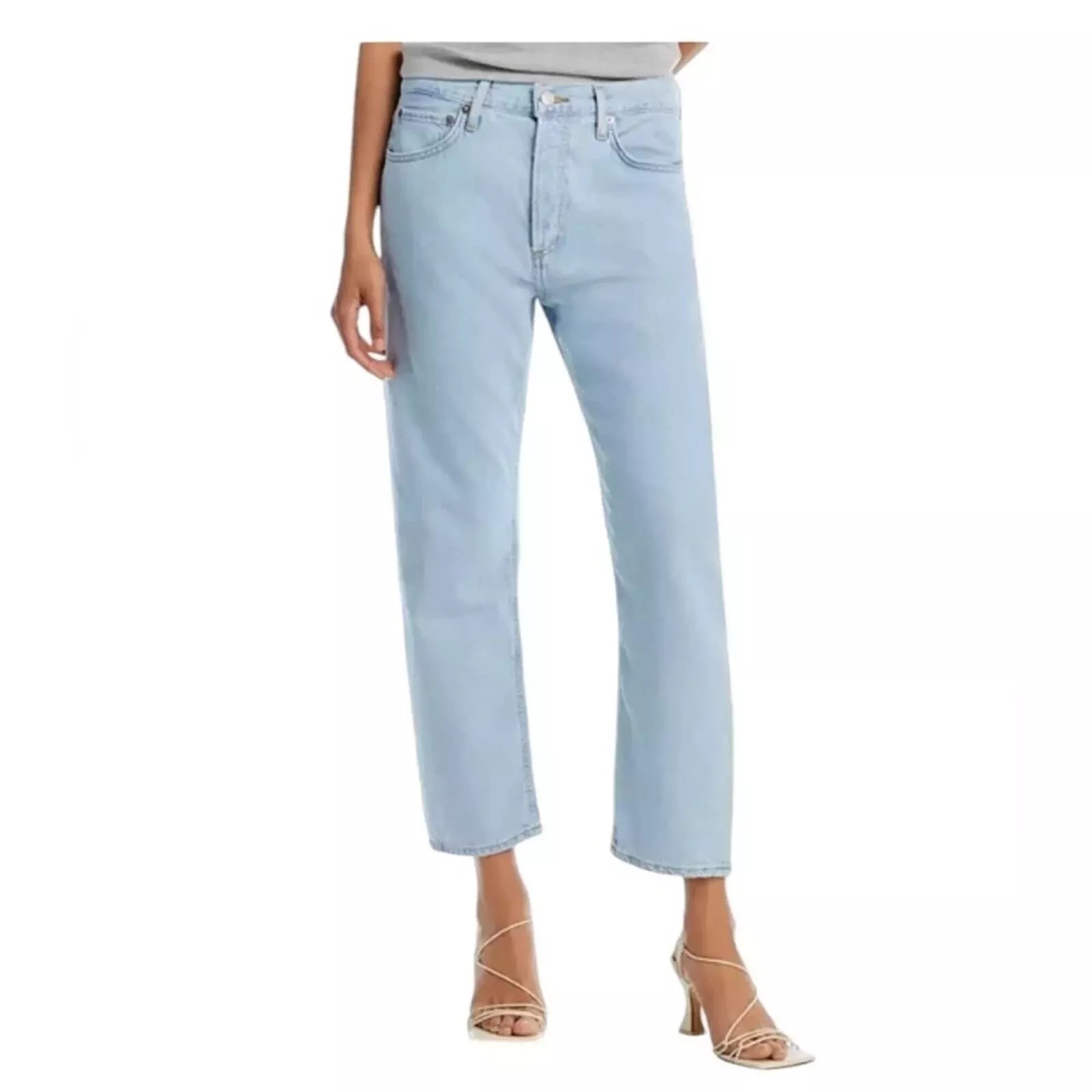 New AGOLDE PARKER Jeans Button Fly Straight Cropped Relaxed Pivot Light Wash 25