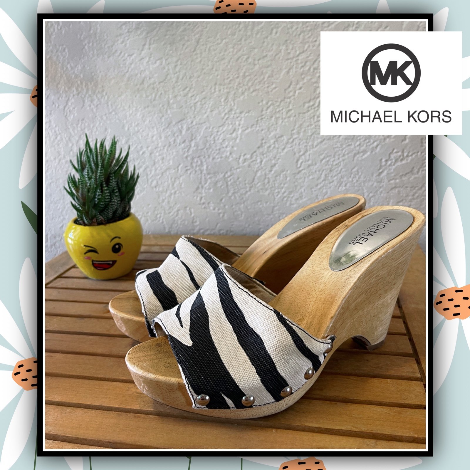 MICHAEL KORS Canvas Zebra Mules