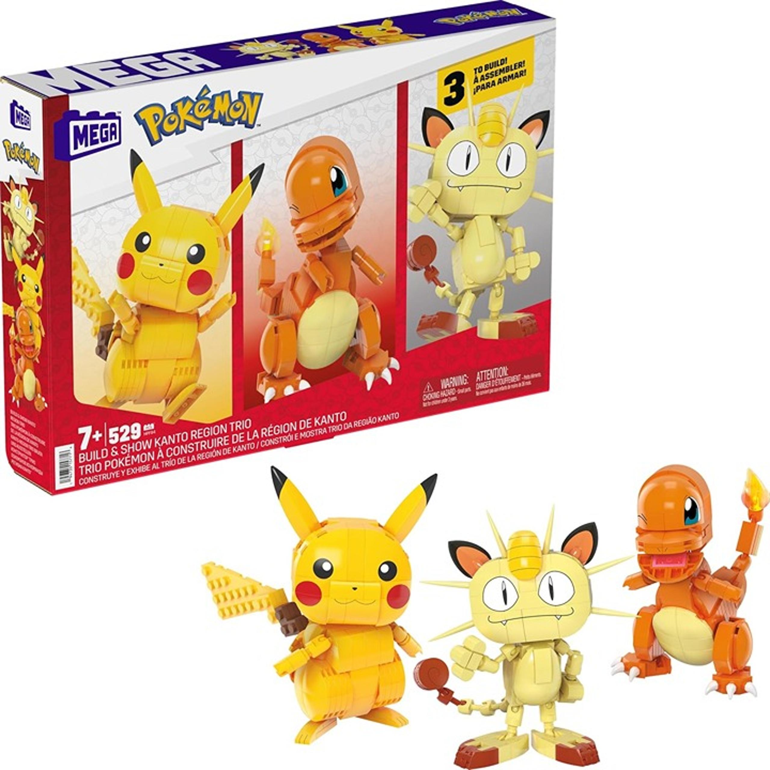 MEGA Pokémon Building Toys Set Kanto Region Trio with 529 Pieces and 3 Poseable