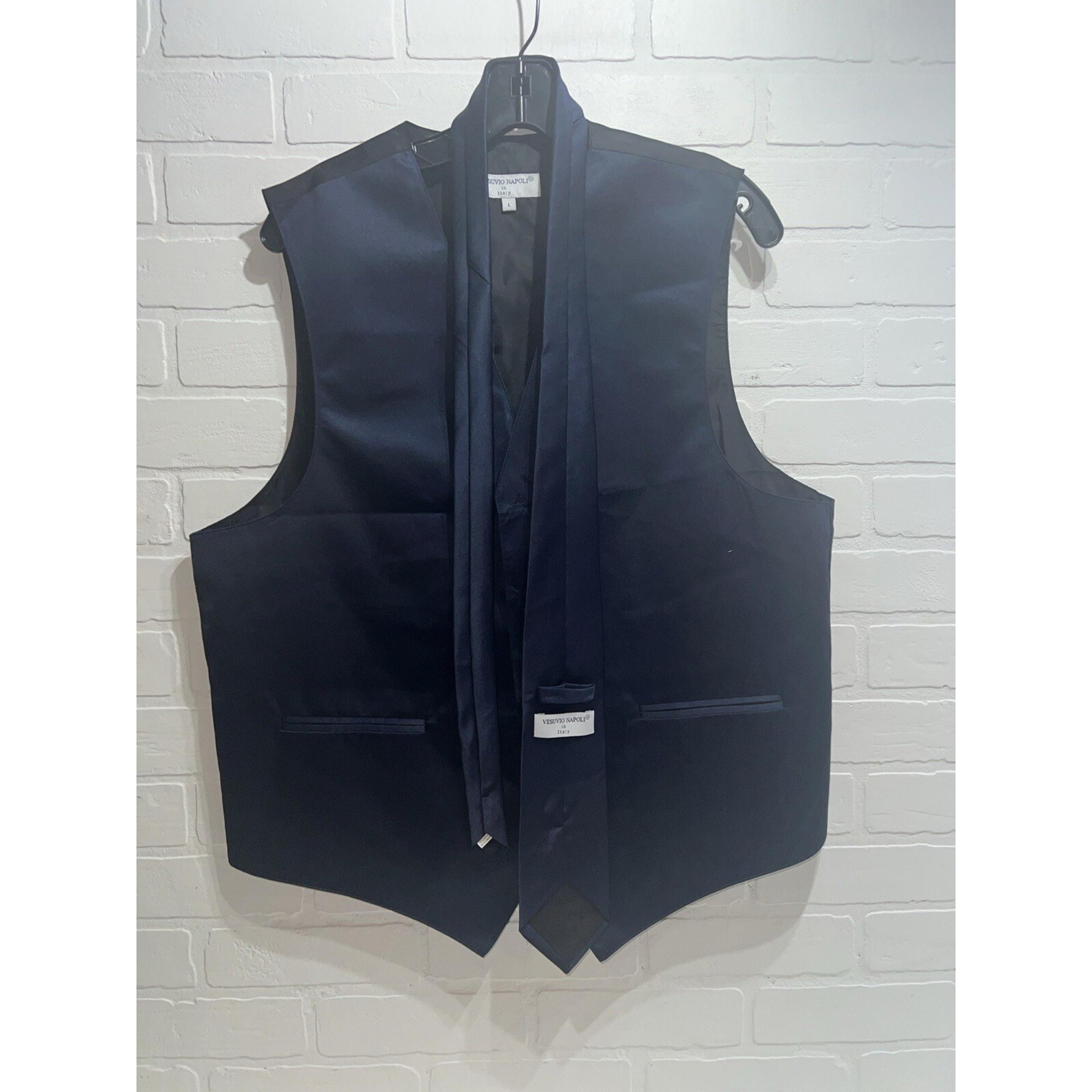 VESUVIO NAPOLI Made in Italy Navy Blue Suit Vest + Matching Tie Size Large