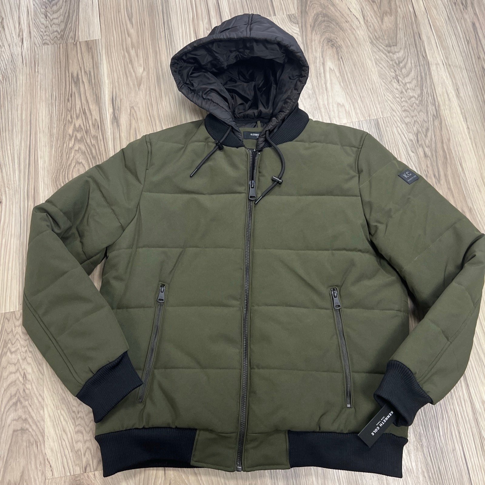 Kenneth Cole Oxford Removable Hooded Bomber Jacket Olive Men's Size Medium NWT