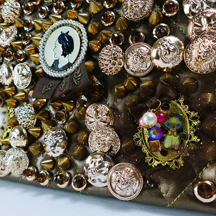 RARE Nicole Lee Button Bronze Spikes Jeweled handbag Quilted Ltd Edition NEW