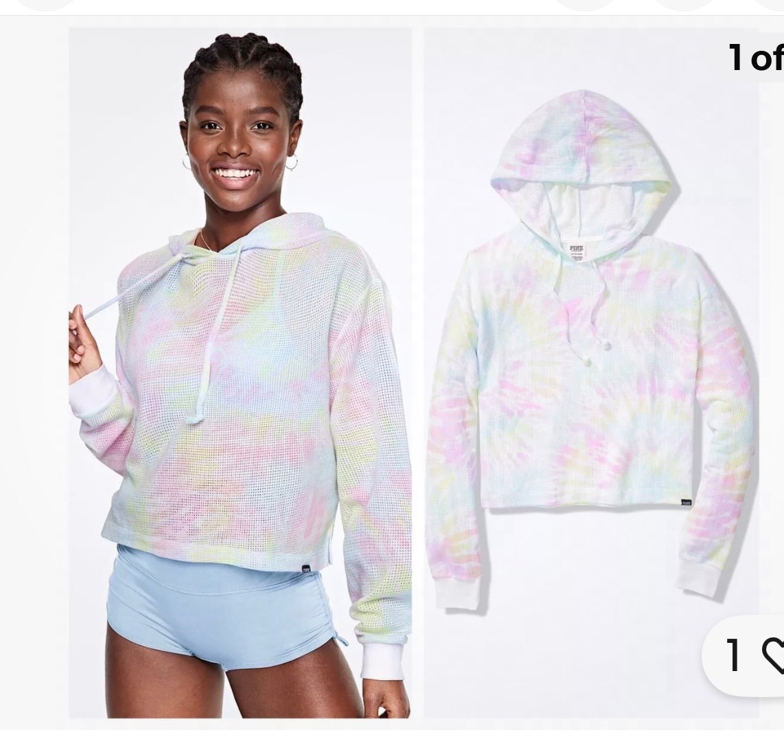 Victoria’s Secret size XL Rainbow Pastel tie dye cropped mesh hoodie chest is 2