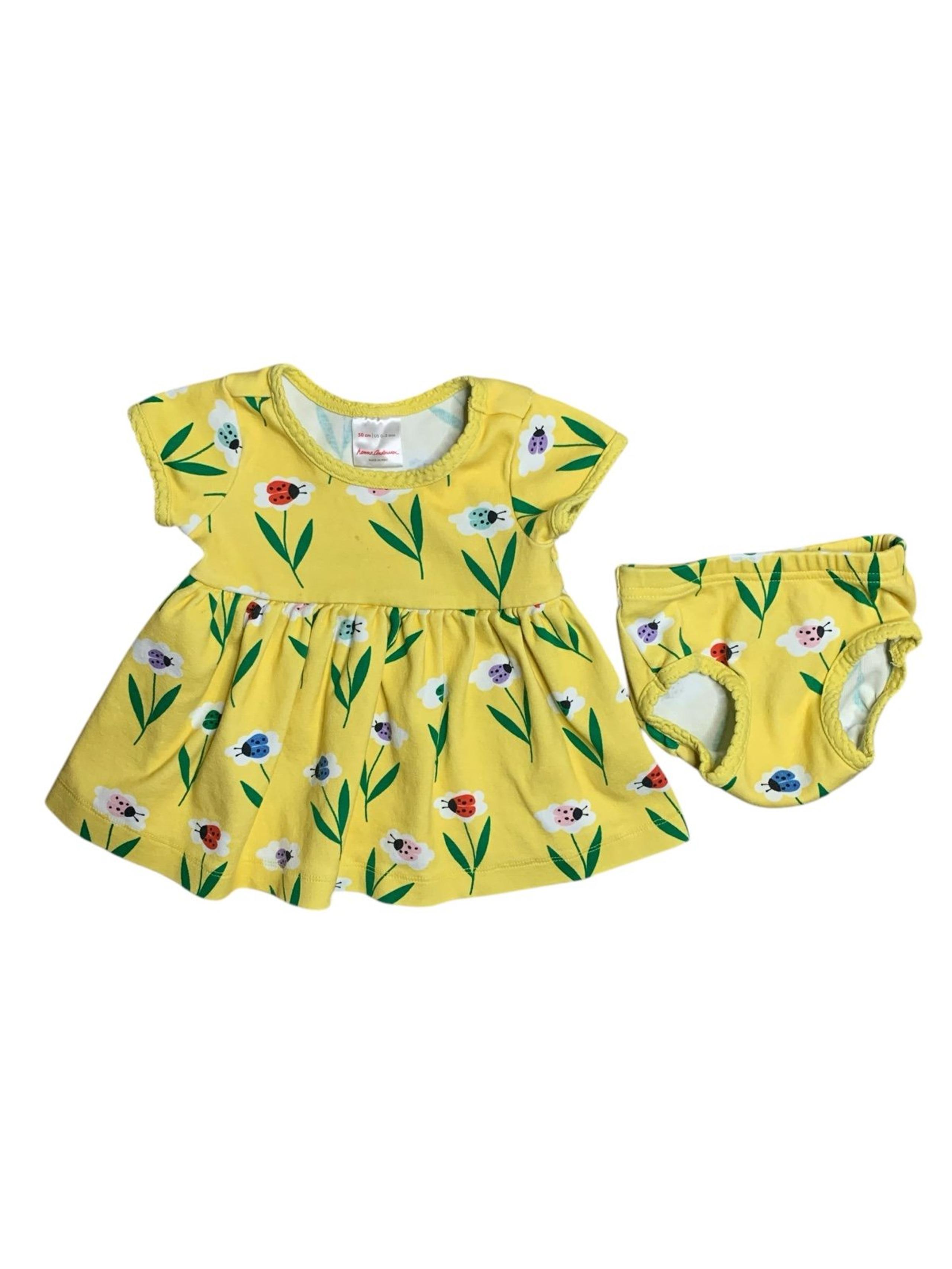 Hanna Andersson Playdress Set in Swedish Yellow Flower Ladybugs size 50cm 0-3M