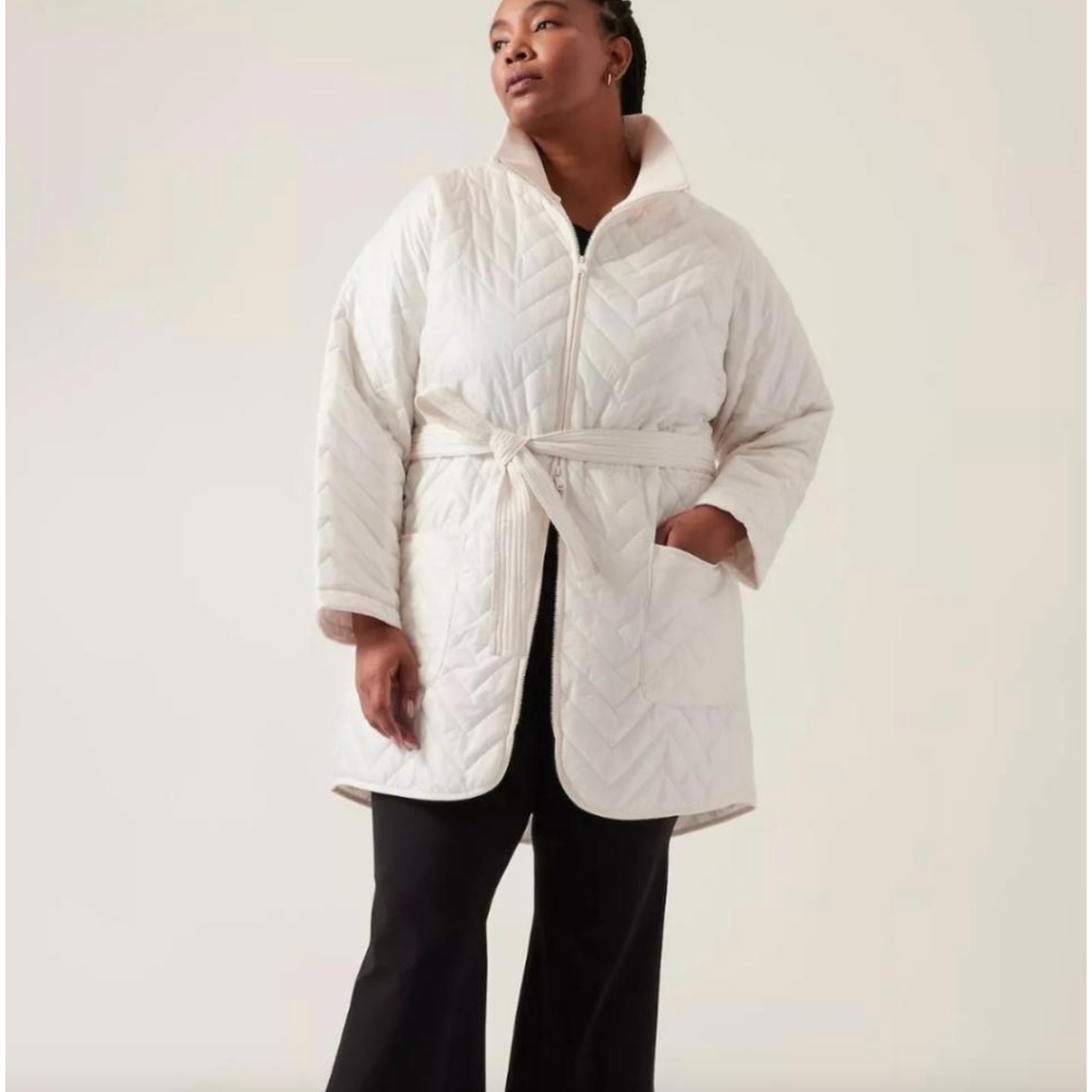 Athleta Mendocino Puffer Coat Quilted White Light Quilted Belted Size 2X NWT