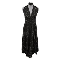 LUNA LUZ Small Black Dress Maxi Halter Splatter Flowy Long Fit and Flare Cotton