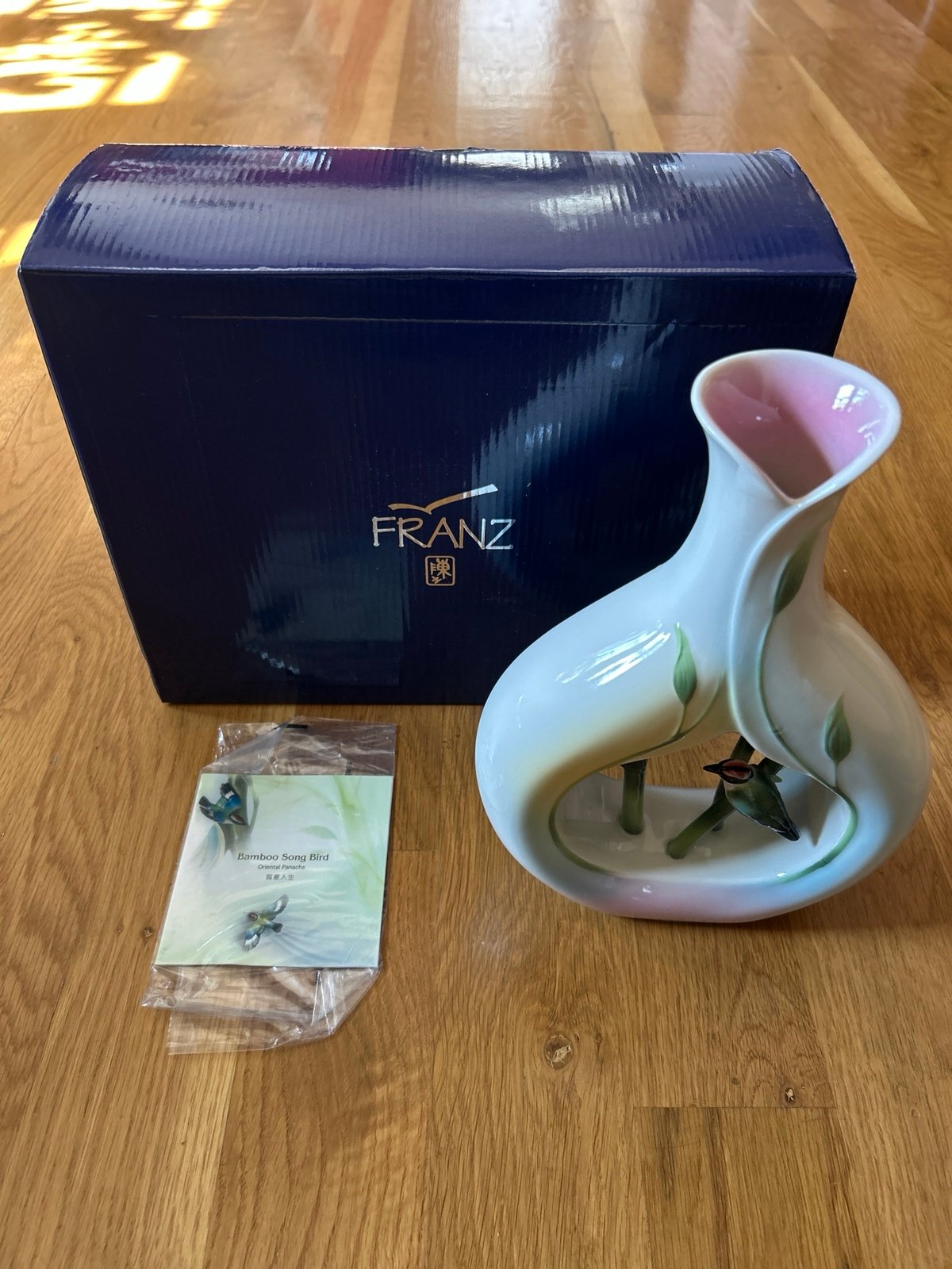 Franz Bamboo Song Bird Porcelain Vase 10”