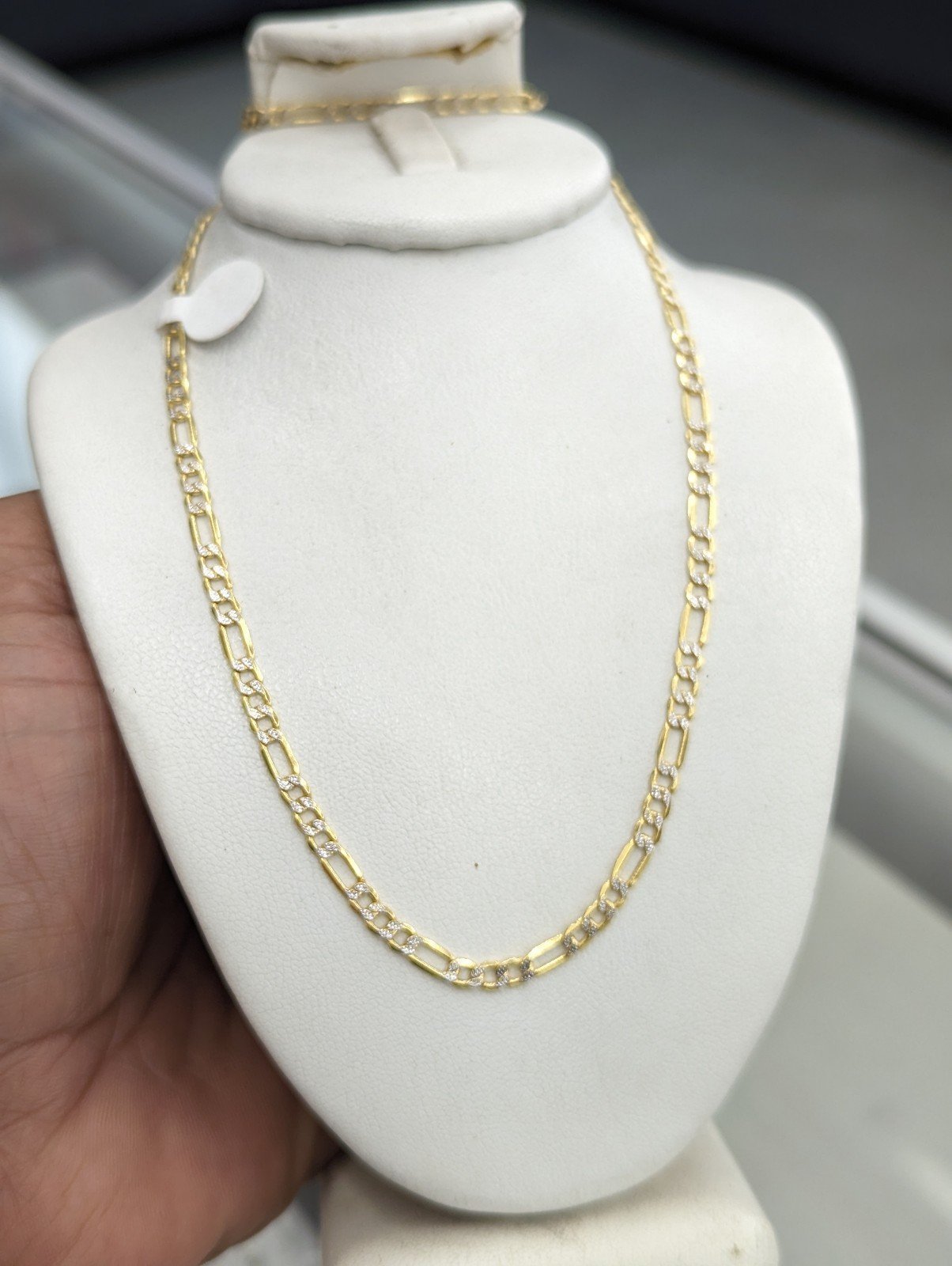 14kt Real Gold Figaro Diamond Cut Chain 3.3mm 16 inches