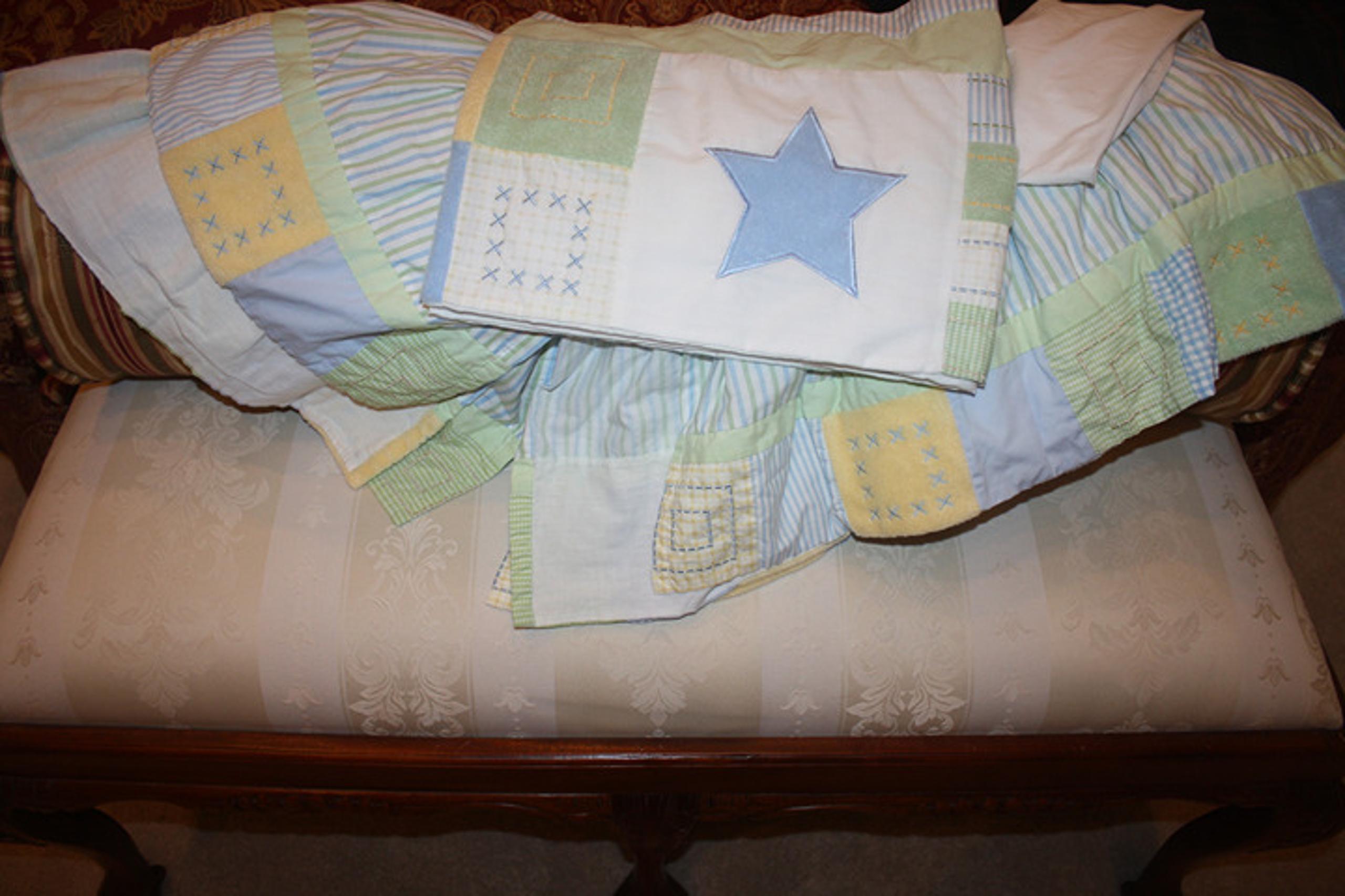 Kidsline MONTEREY baby nursery yellow blue stars cribskirt crib skirt & valance