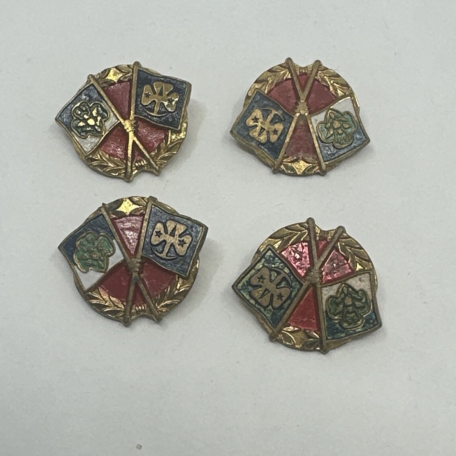 Vintage Girl Scouts CROSSED FLAGS rare pinback pin