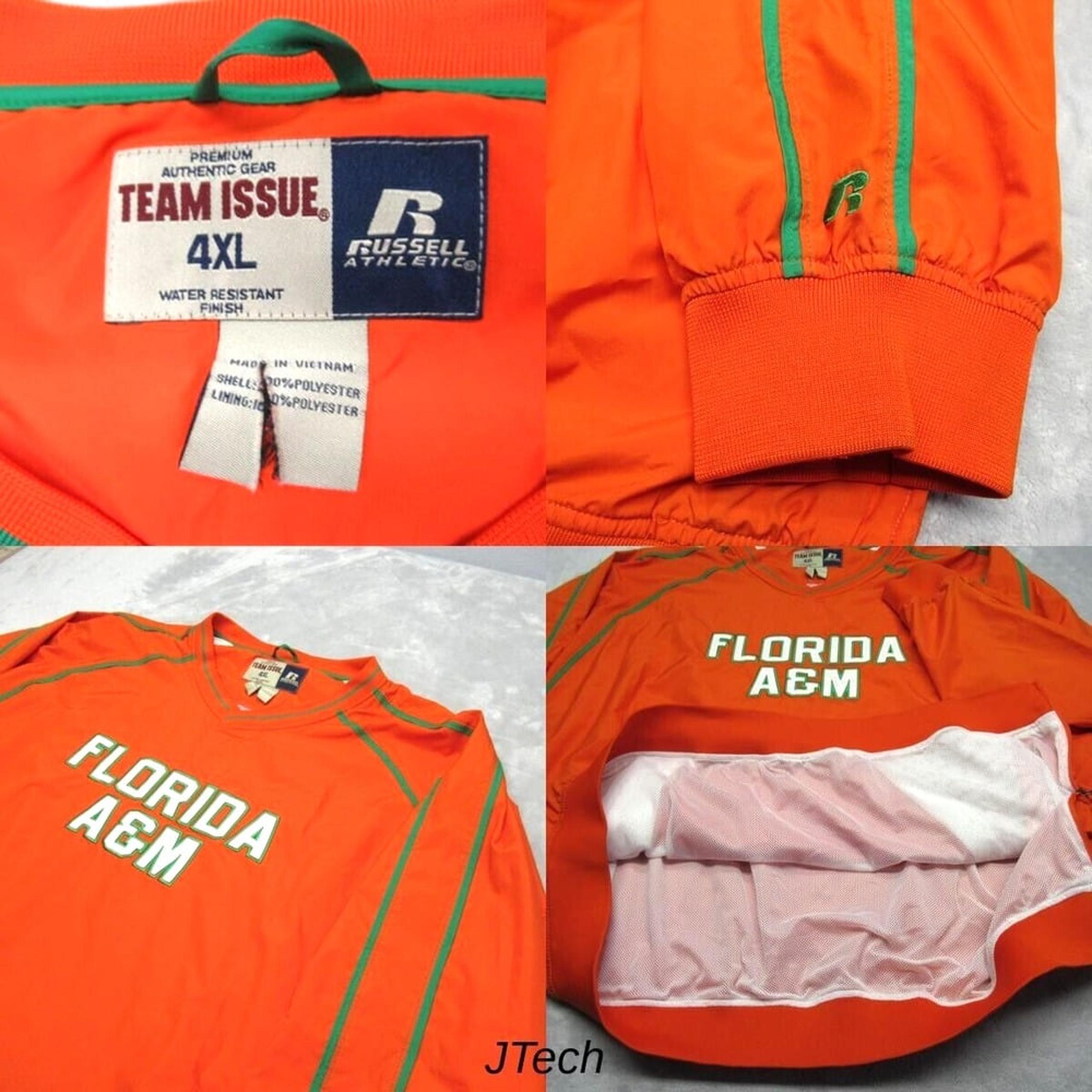 Vintage Florida A&M Jacket Mens 4XL Russell Athletic Team Issue Orange V-Neck