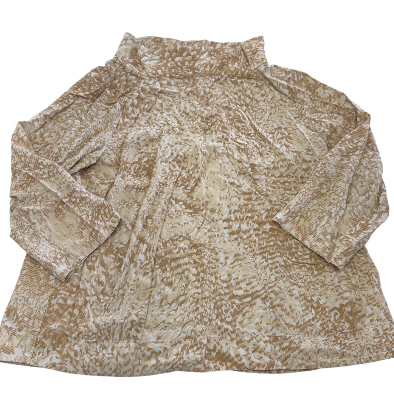 Soft Surroundings Top Womens Medium Tan White Animal Printed Funnel Neck Blouse
