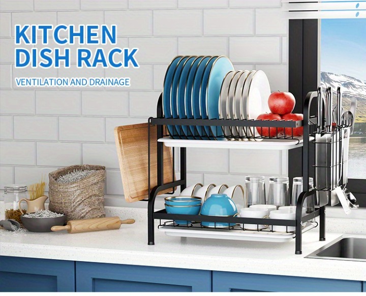 Tiers Dish Drying Rack, Dish Rack With Drainboard, Kitchen Dish Rack D