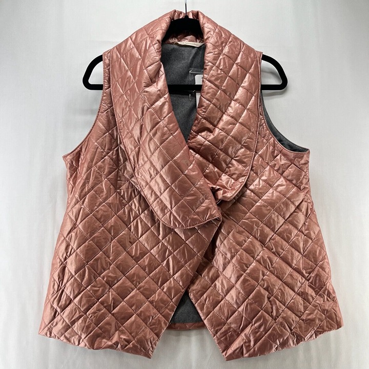 Soft Surroundings Vest M 10-12Stretch Snowline Metallic Puffer Shawl Cotton Pink