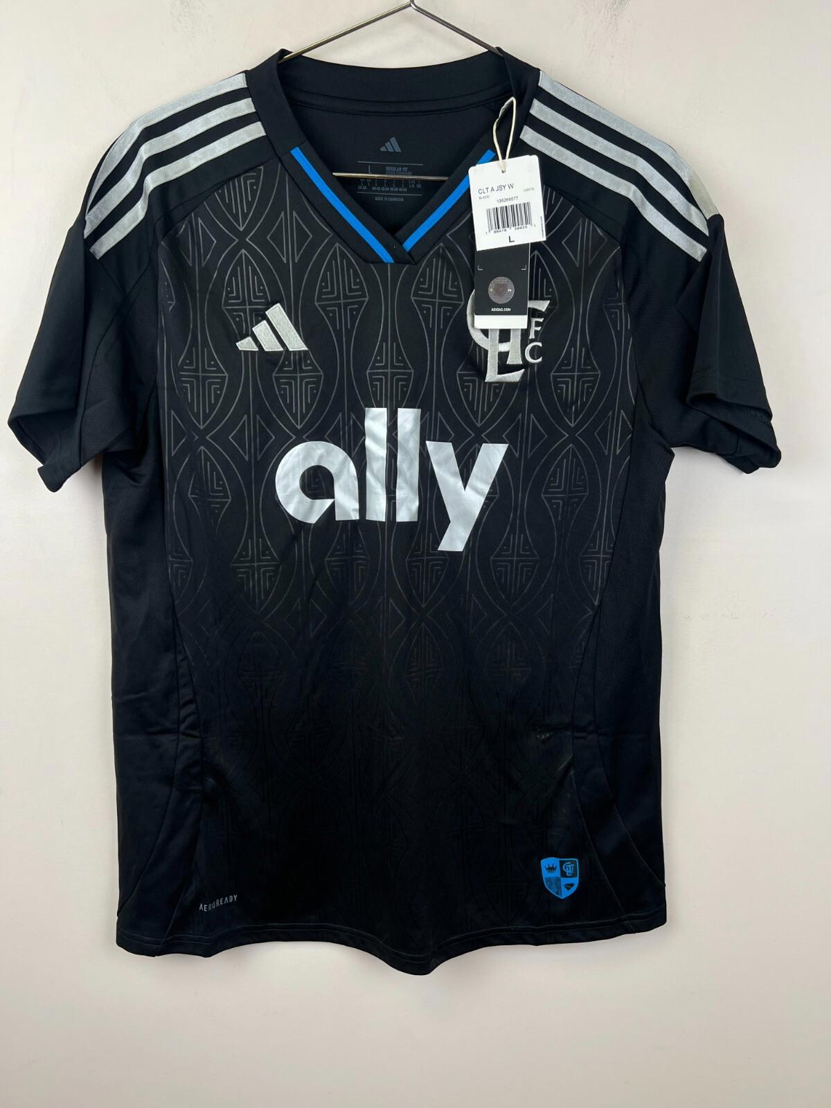 Women's 2025 Charlotte FC Away Jersey Adidas Black Ally Sponsor Size L NWT