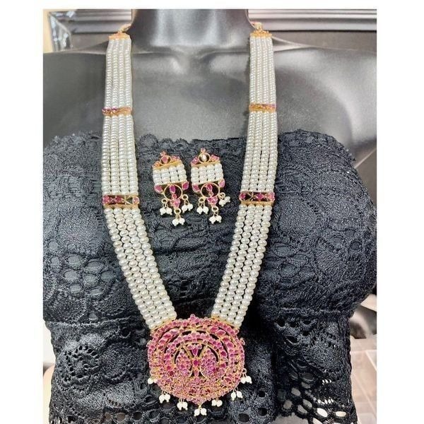 MRJ mangatrai Pearl & Ruby Bridal Jewelry Set