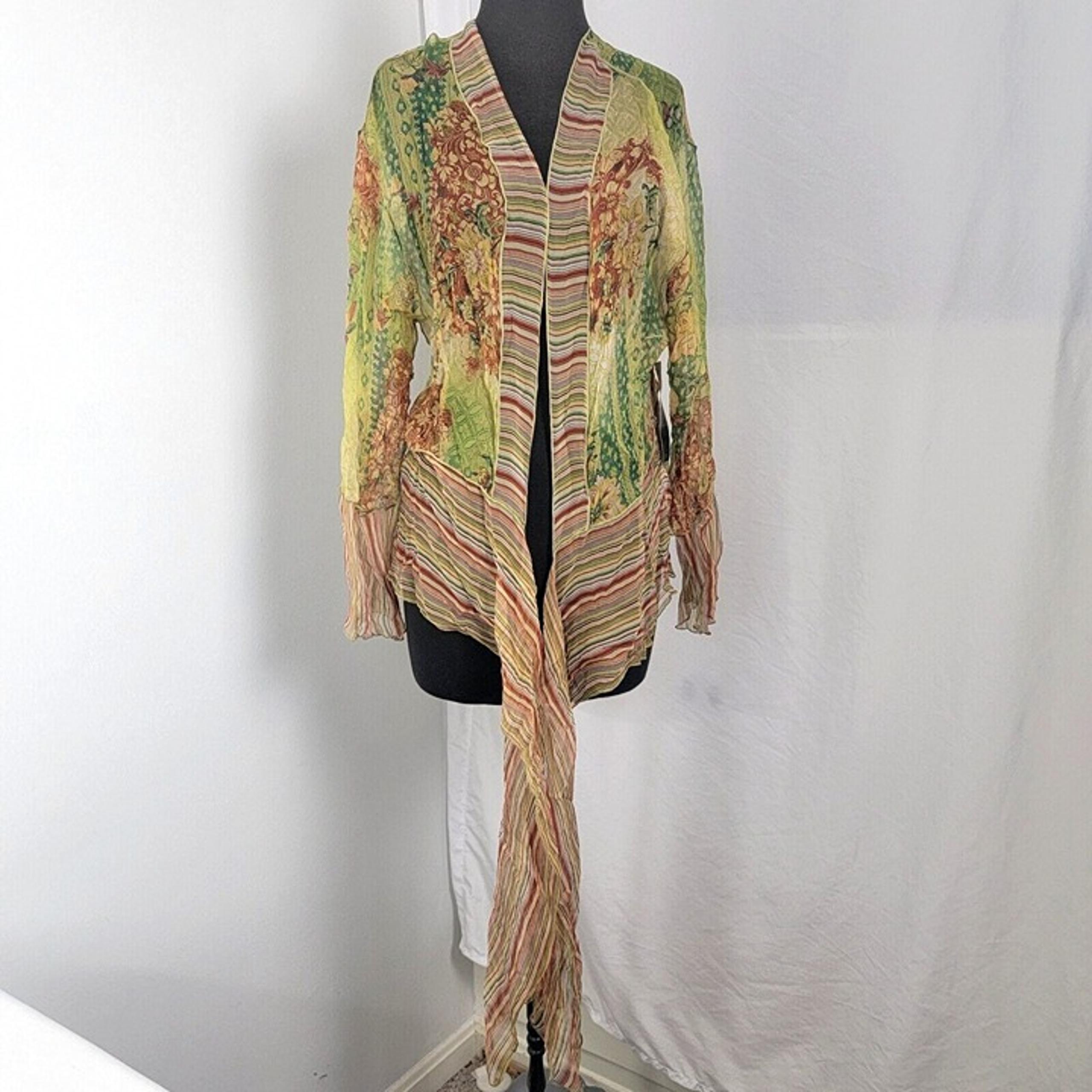 Karen Kane Women's SILK Shirt Blouse Long Sleeve SHEER Tie Front Stripe Sz 10