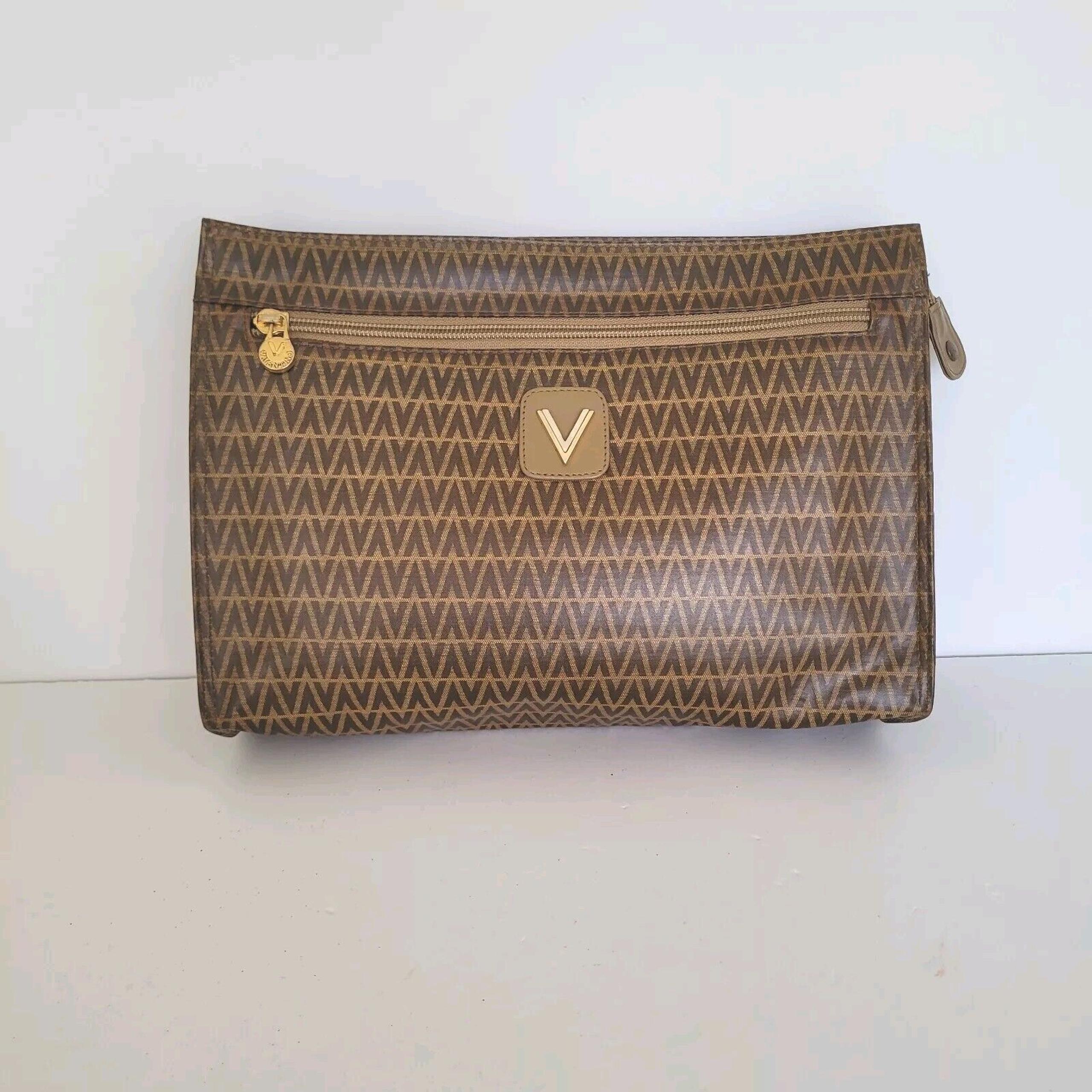 Mario Valentino Bag Clutch Pouch Vintage Handbag Zip Designe Italian Brown Logo