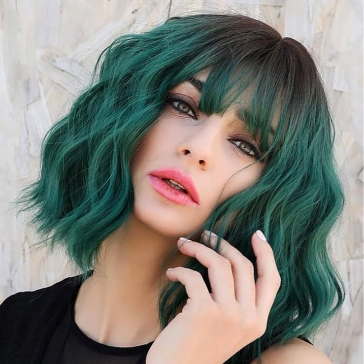 Lace Front Black & Green Ombre Wig
