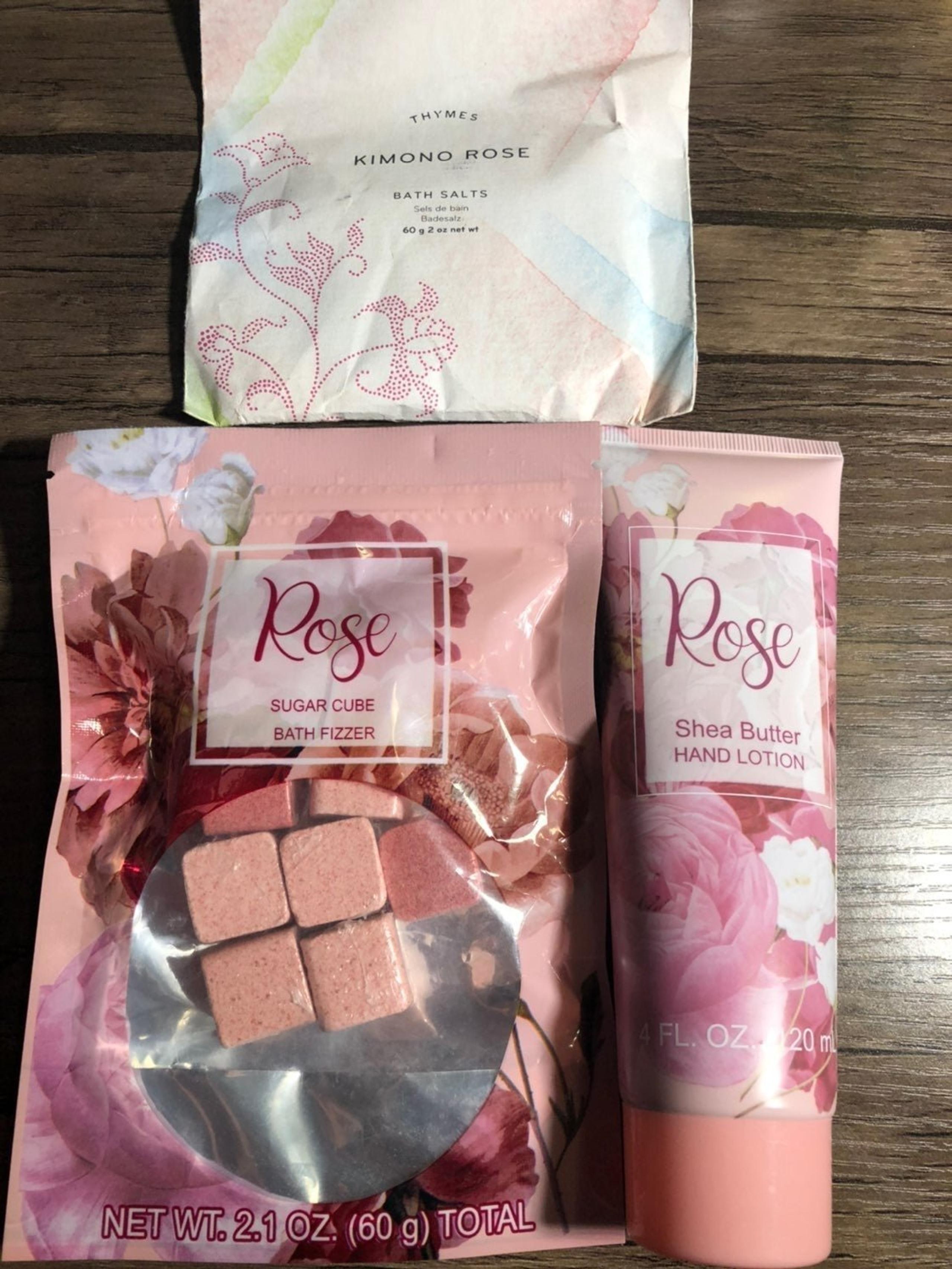 ROSE BATH SET, LOTION, BATH FIZZERS, BATH SALTS  #748