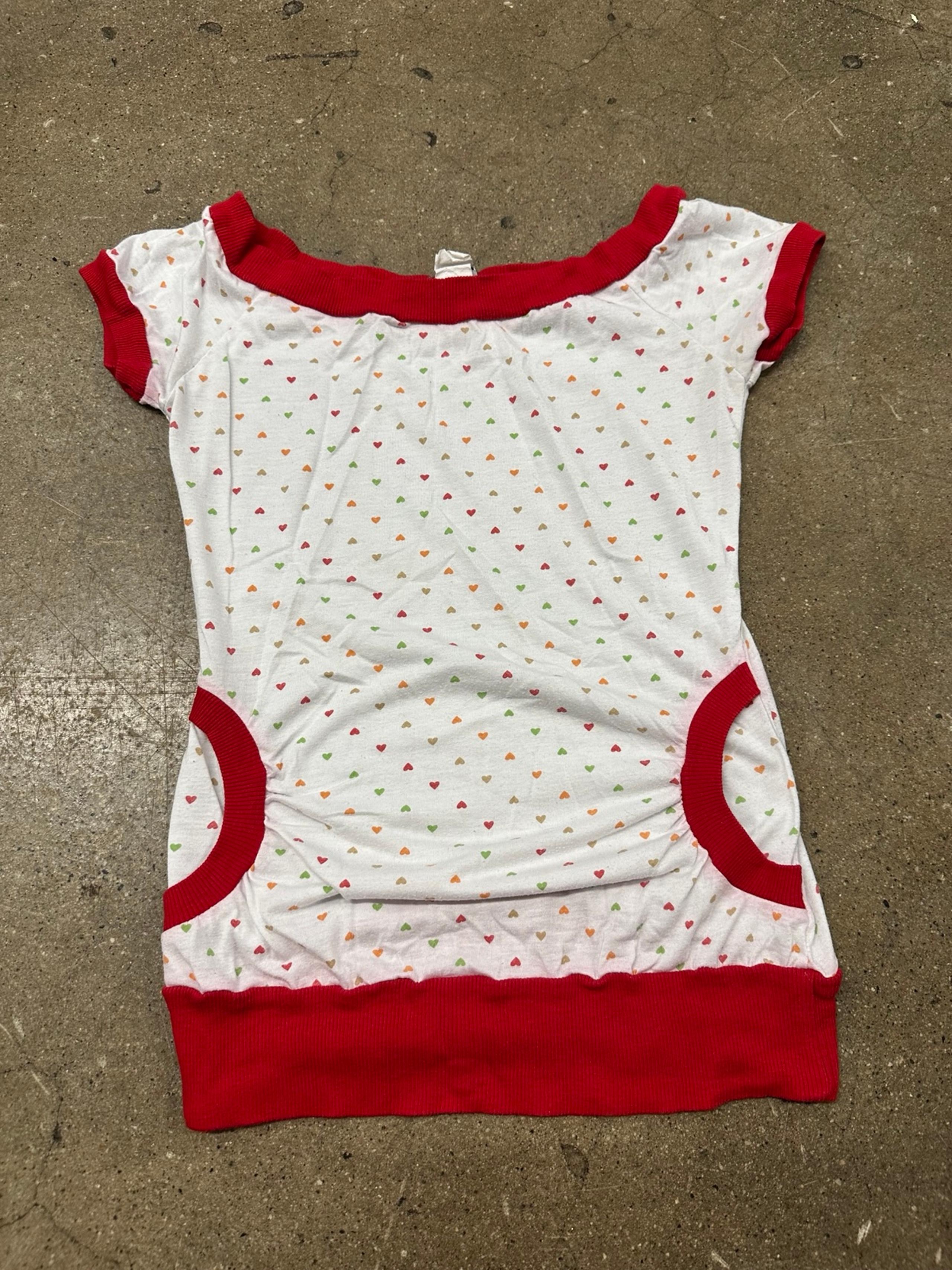 Y2K colorful heart pocket off shoulder top - Vixen
