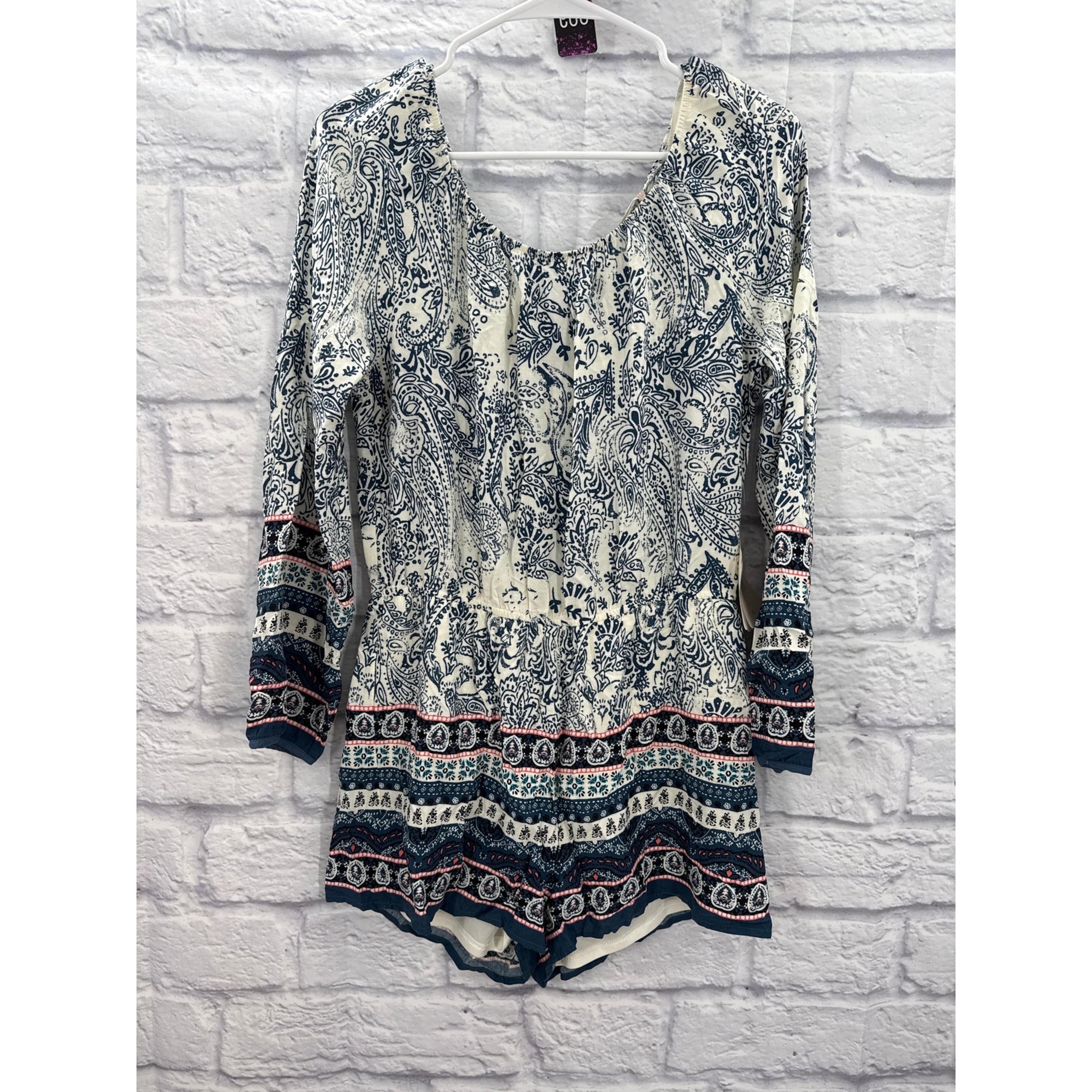 Altar'd State Womens Long Sleeve Romper Blue Large
