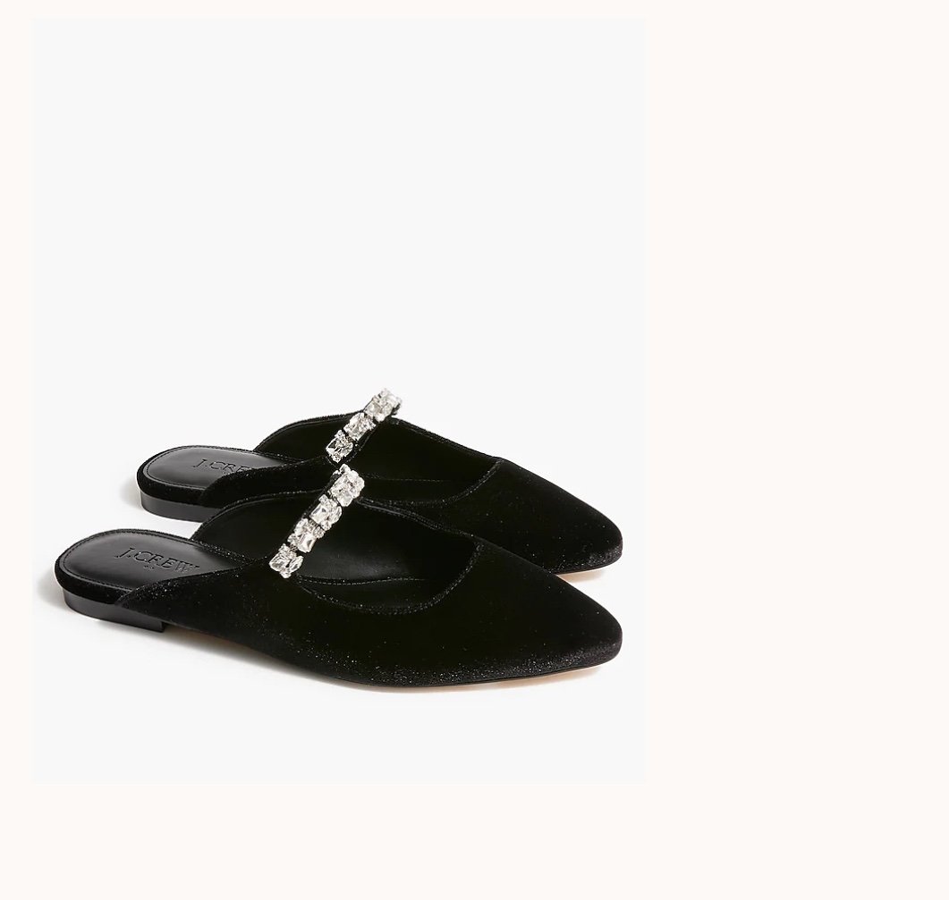 Velvet rhinestone mules