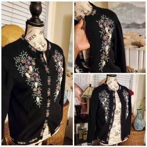 Vtg Juplier Lamb Wool Blend Grannycore Cardigan Sweater.