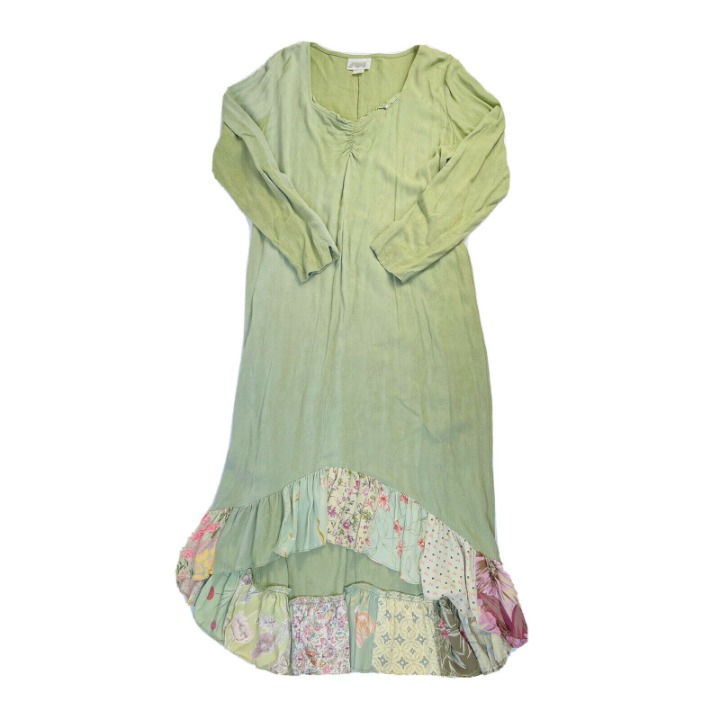 Vintage Womens Large Patchwork Floral Ruffled Hem Gauzy Dress USA