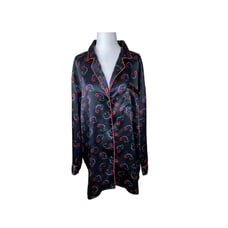 Disney World Pajama Top Womens Large Black Shirt Lounge Long Sleeve Button Up