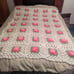 Crocheted Granny Square Pink Roses Afghan 68x50