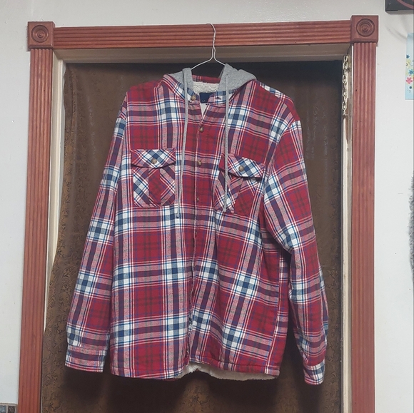 Lanesboro Red Plaid Hooded Fleece Lined Shirt Jacket