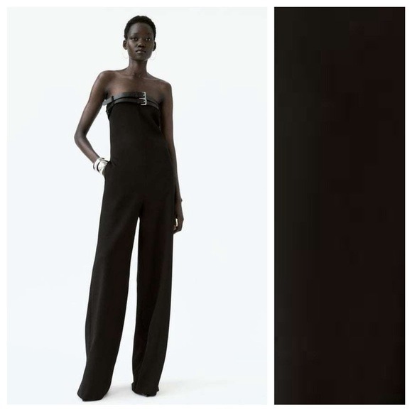 NWOT. Zara Black Belted Strapless Off-the-Shoulder Jumpsuit. Size M.
