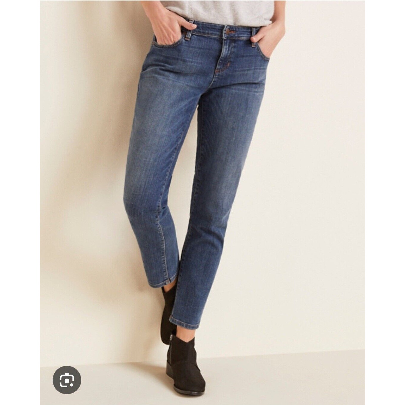 EILEEN FISHER Organic-Cotton Stretch Boyfriend Jeans - Regular Size 8 Petite
