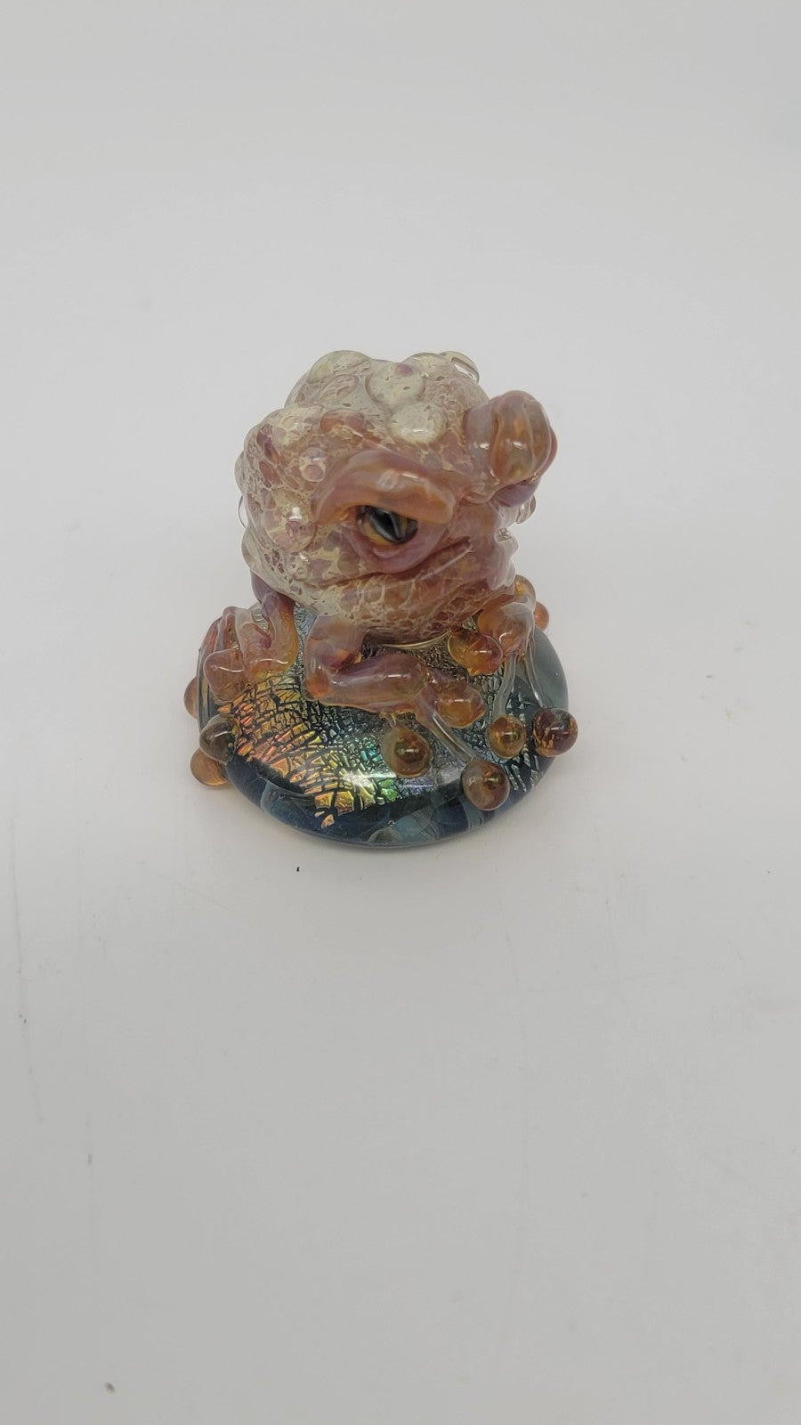 Rare handmade Grumpy Toad Paperweight w Borosilicate Iridescent Base