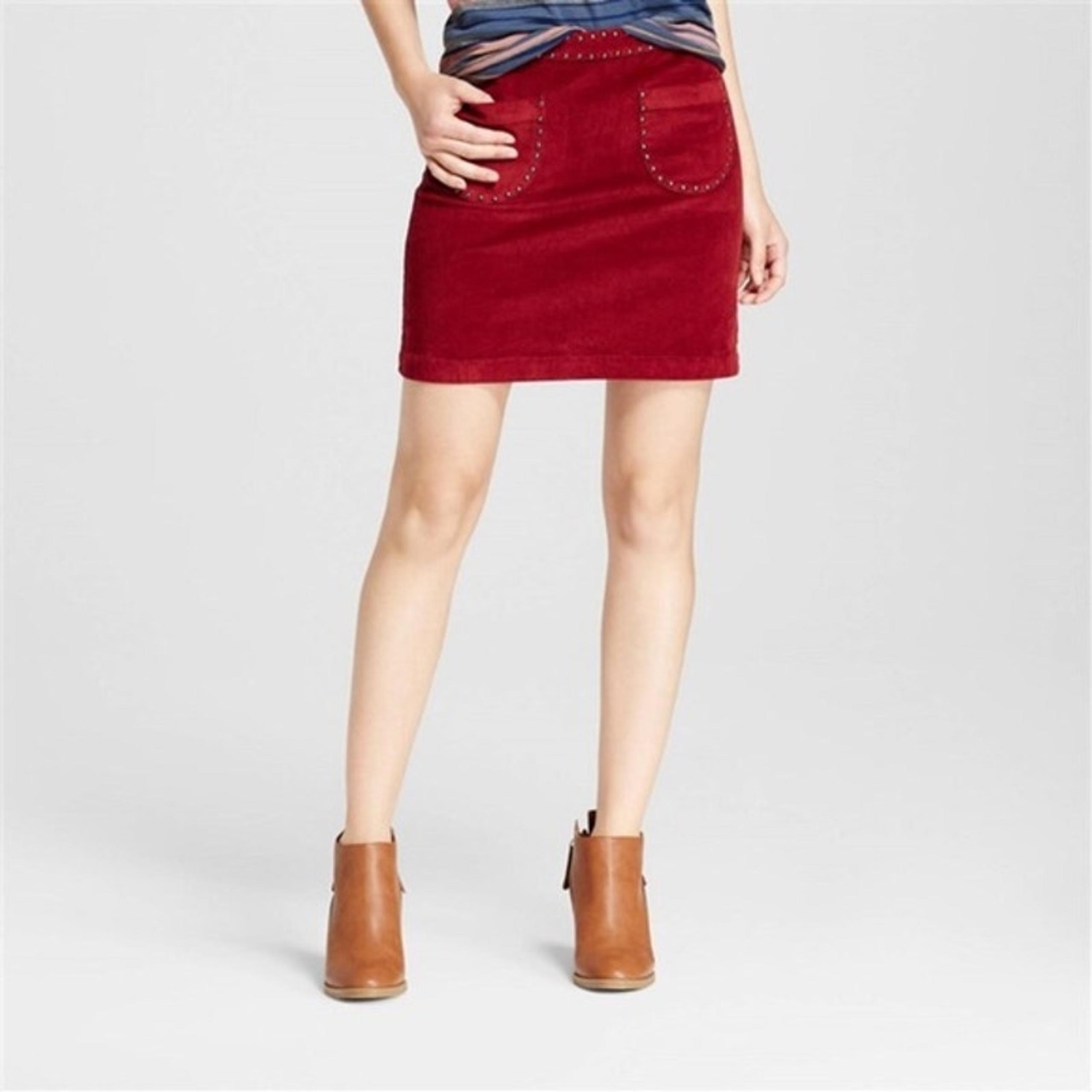 Mossimo Supply Co Faux Suede Studded Burgundy Patch Pocket A Line Mini Skirt