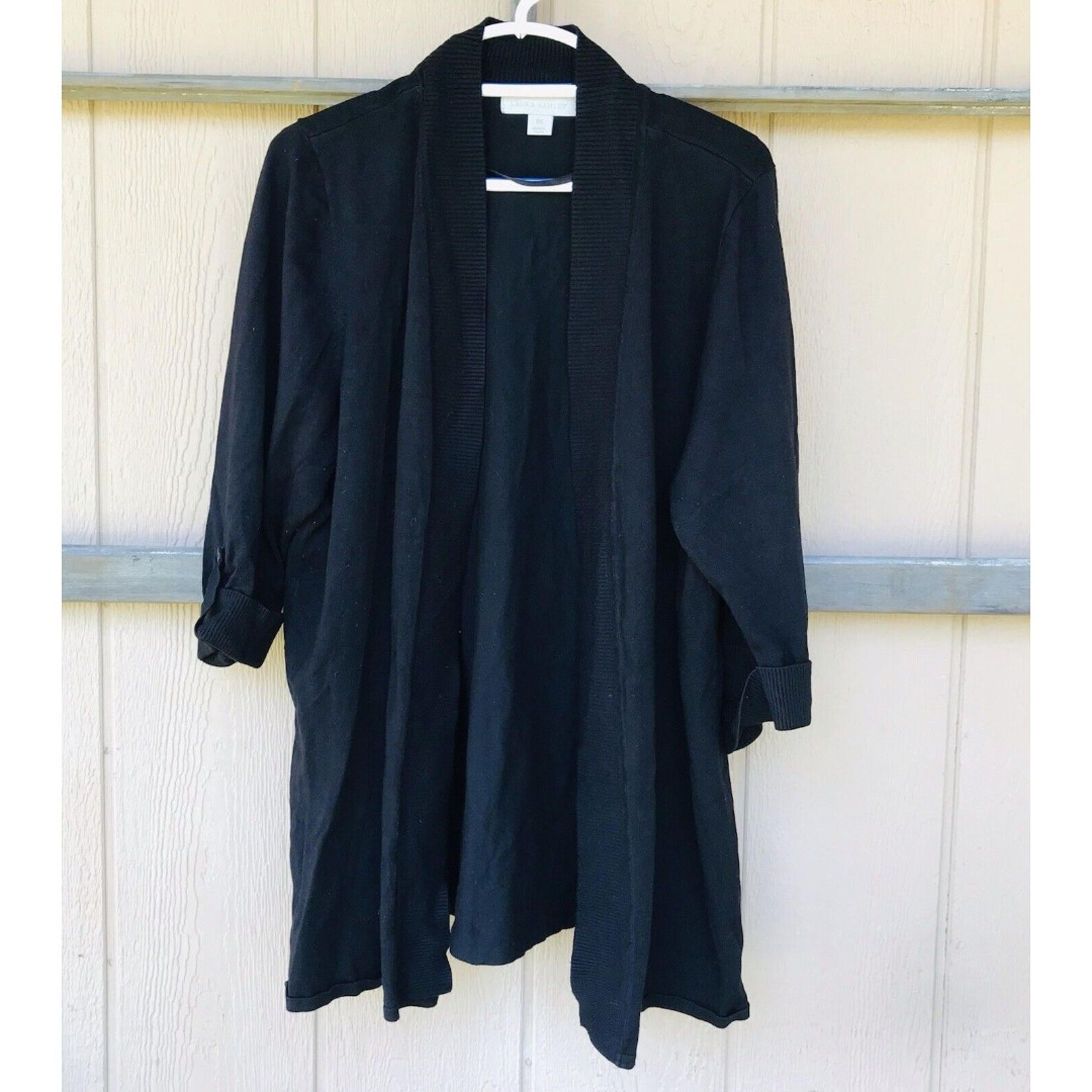 Laura Ashley Cardigan Sweater 3/4 Sleeve w Cuffs Classic Black Women's Size 3X