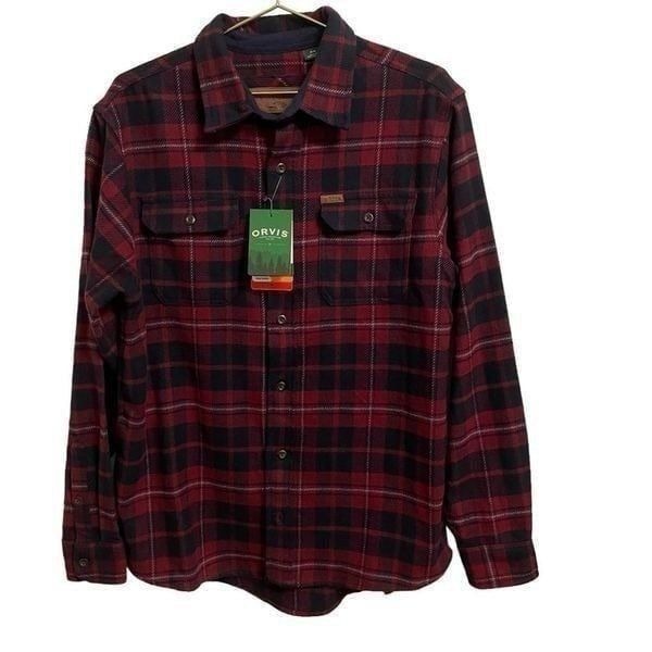 Orvis Sangria Plaid Heavy Weight Flannel W/ Pockets Shirt Size MED NWT