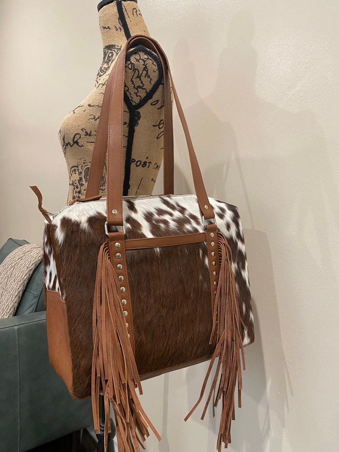 NWOT Genuine cowhide & leather bag with fringe