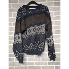 Michael Gerald Vintage Mens Y2K Knit Multicolor Print Pullover Sweater Size XL