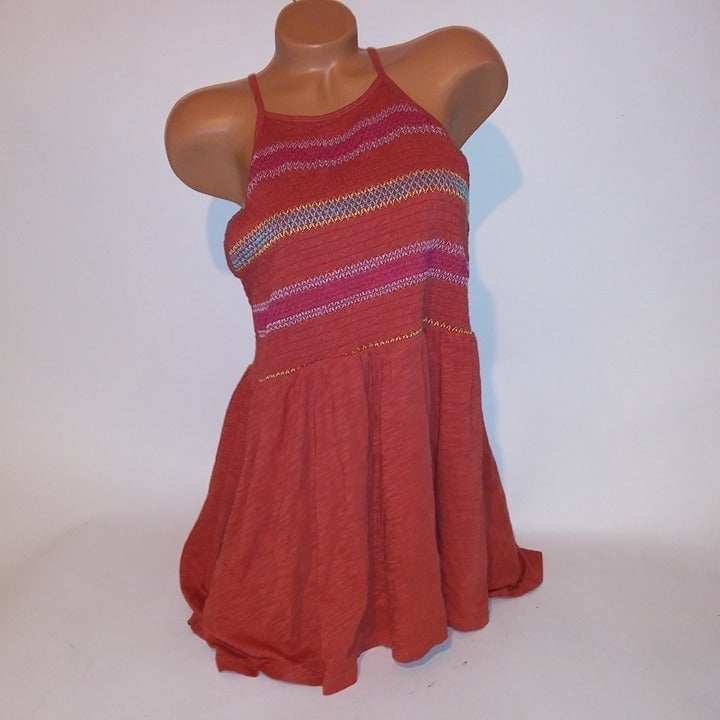 Torrid Tank Top Plus Size 1X Orange Smocked Stretch High Neck Pit to Pit Unstret