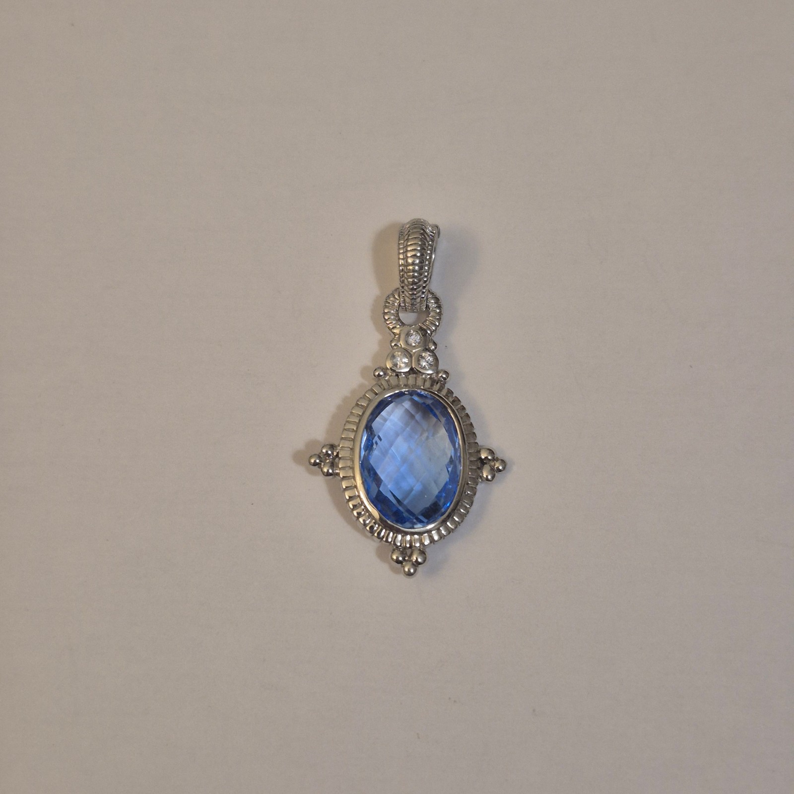 Judith Ripka 925 Sterling Silver Blue Quartz & CZ Enhancer Pendant