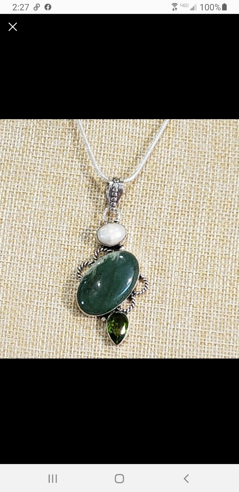 Natural Green Aventurine Peridot Pearl Gem 925 silver handmade pendant necklace