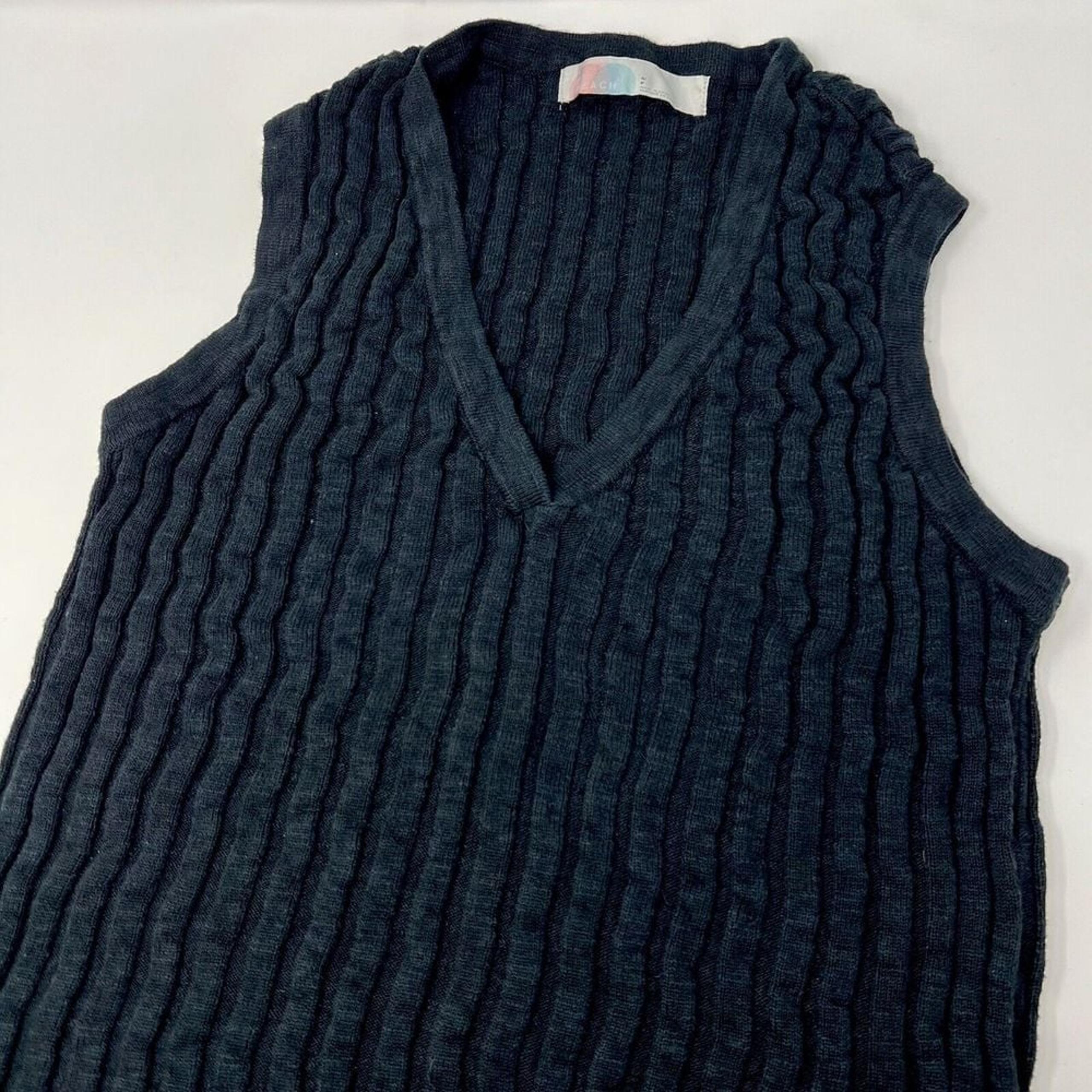 FP Beach Veda Sweater Vest Small Black Ribbed Sleeveless Linen Blend - Free People