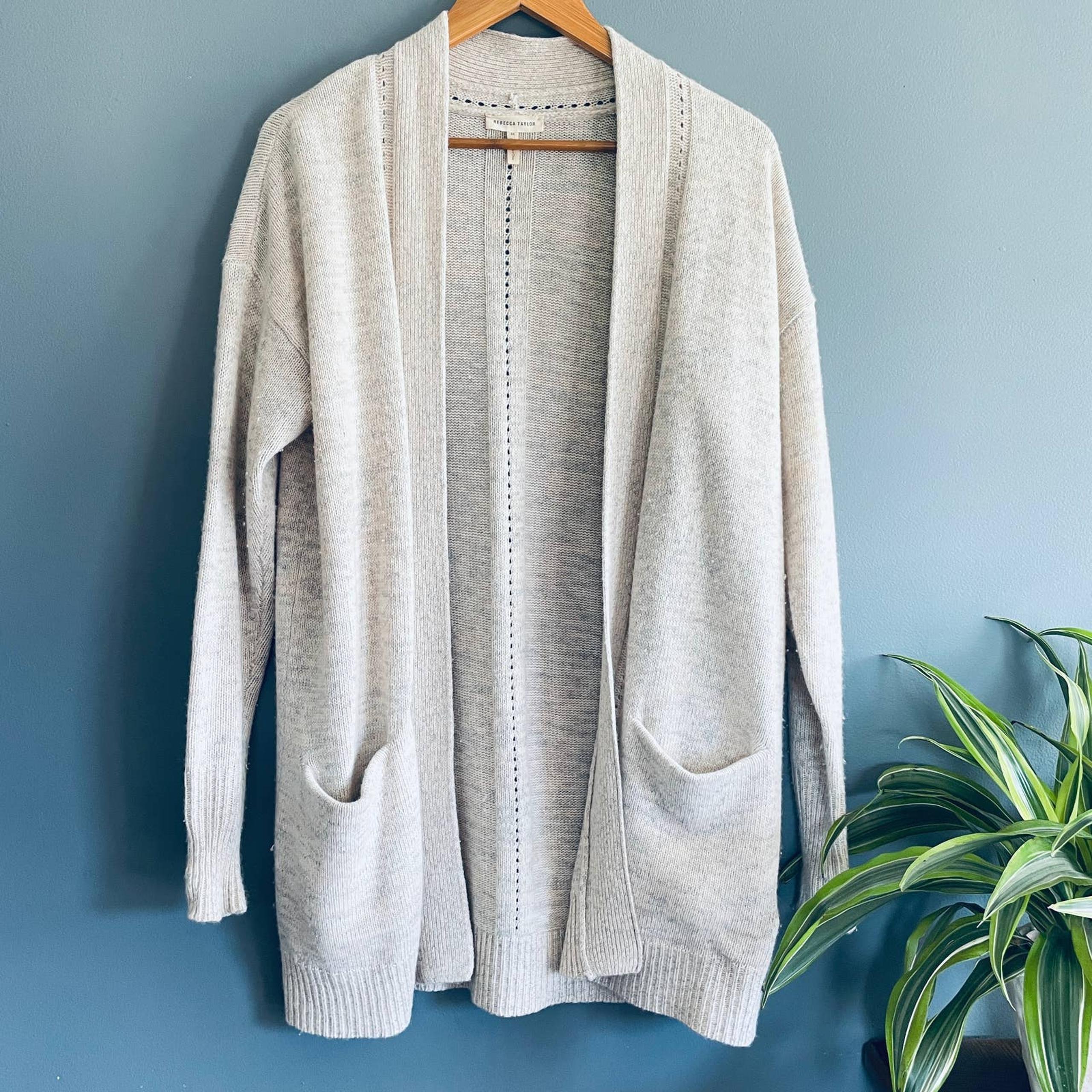 Rebecca Taylor Wool Cashmere Blend Cardigan M Sweater Open Front Long Line