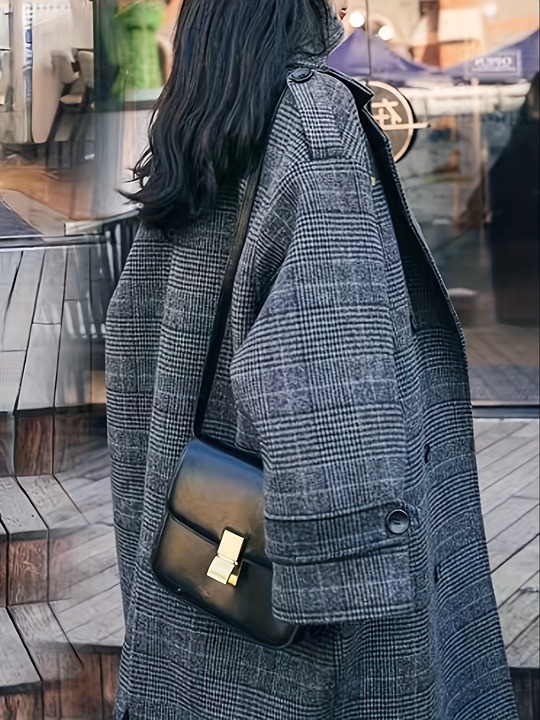 Grace Plaid Button Front Pea Coat -s9z6