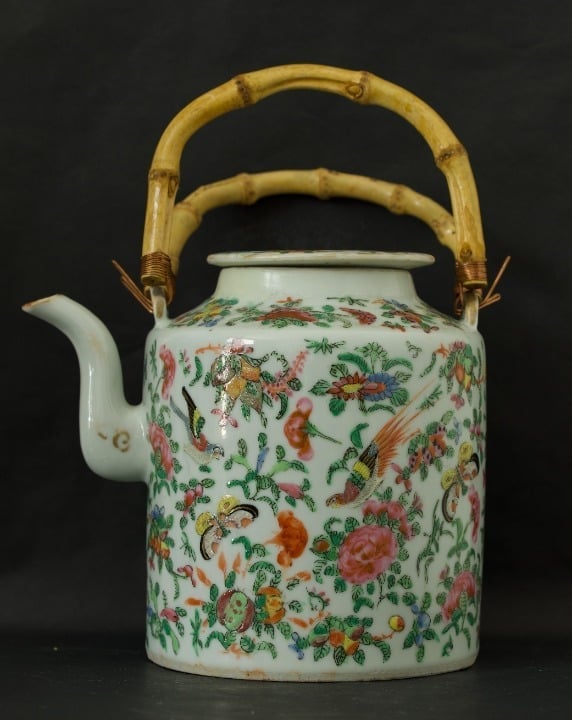 Antique 19th Century Chinese Famille Rose Hand Painted Teapot with Lid